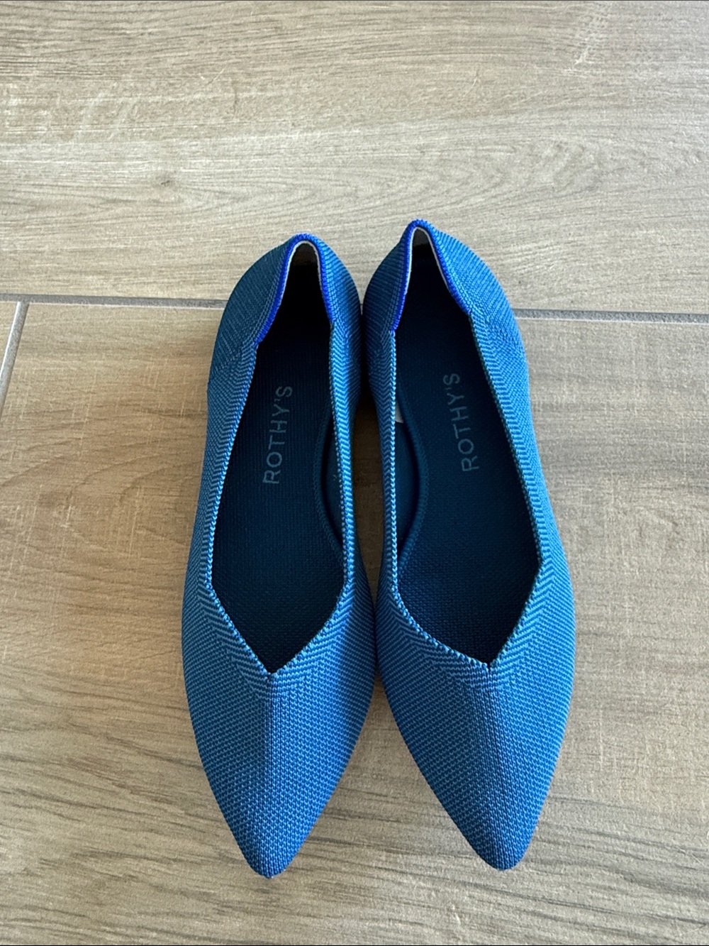 Rothy's Pointed Knit Flats in Teal Blue